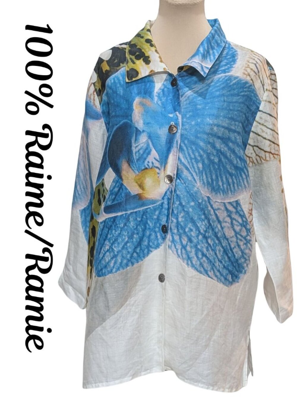 Caroline Rose Orchid Floral Ramie Button Down Shirt
